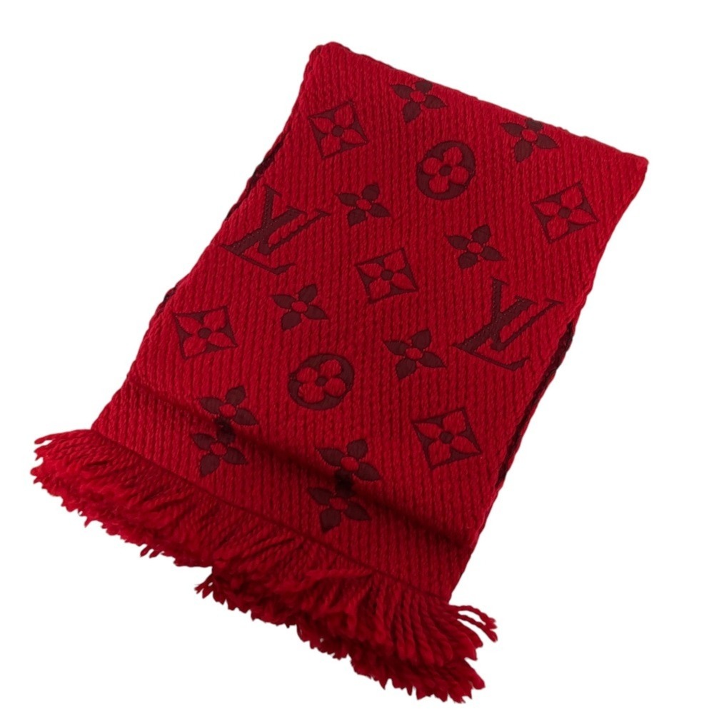 Louis Vuitton Echarpe Logomania Monogram Wool Silk Stole Scarf M72432 Ruby Me...